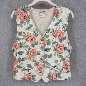 Koret Womens VTG Floral Button Front Vest Size 12 Petite Boho Chic Cabin Cottage